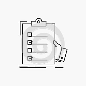 checklist, check, expertise, list, clipboard Line Icon. Vector isolated illustration