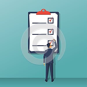 Checklist clipboard. Businessman holding checklist and pencil