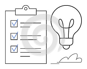 Checklist on Clipboard with Idea Lightbulb Representing Planning and Creativity