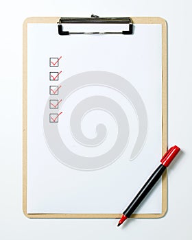 Checklist on clipboard