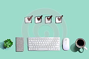 Checklist with a computer keyboard