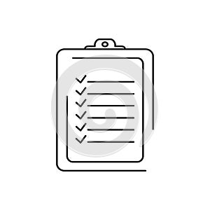 Checklist document clipboard vector black linear flat style icon