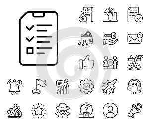 Checklist Document line icon. File sign. Salaryman, gender equality and alert bell. Vector