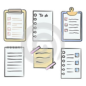 Checklist doodle vector set. Hand drawn sketch style