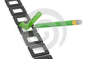 Checklist and green pencil, 3D rendering