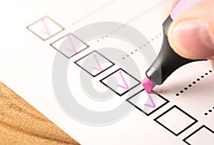 Checklist, keeping score of obligations or completed tasks in project concept.