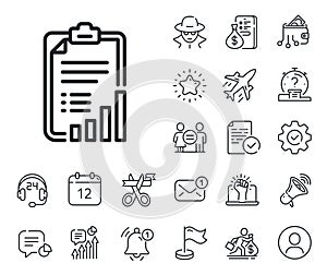 Checklist line icon. Graph chart sign. Salaryman, gender equality and alert bell. Vector