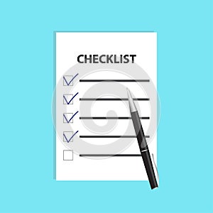 Checklist with pen. Isolated flat vector illustration.