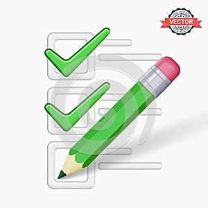 Checklist with pencil and green ticks or check marks
