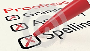 Checklist of proofreading characteristics grammar accuracy and spelling