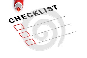 Checklist with red marker and checked boxes.