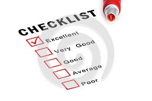 Checklist with red marker and checked boxes.