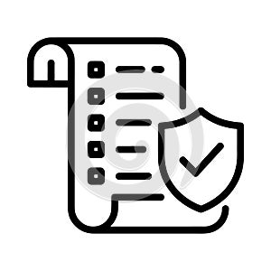 Checklist with a shield and checkmark icon document paper