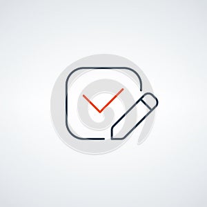 Checklist, survey or report editable stroke outline icon. Write checkmark. Stock vector illustration isolated on white