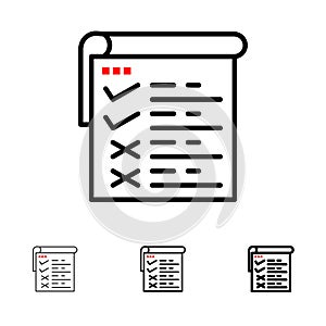 Checklist, Testing, Report, Qa Bold and thin black line icon set
