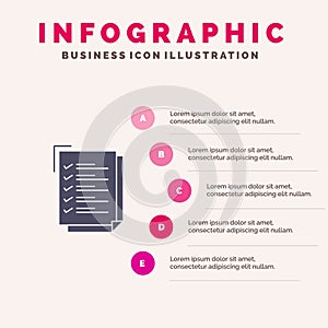 Checklist, To Do List, Work Task, Notepad Solid Icon Infographics 5 Steps Presentation Background