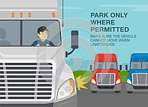 Checklist for truck drivers. Park only where permitted. Make sure the vehicle cannot move when unattended.