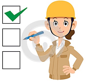 Checklist and a woman in work clothes, Uper body