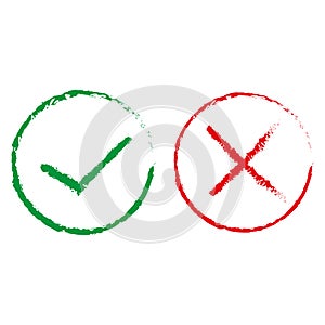 Checkmark cancel or approve reject icon on white background