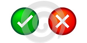Checkmark and x or confirm and deny circle icon button 3d for apps and websites symbol, icon checkmark choice, checkbox button