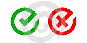 Checkmark and x or confirm and deny circle icon button flat for apps and websites symbol, icon checkmark choice, checkbox button
