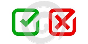 Checkmark and x or confirm and deny square icon button flat for apps and websites symbol, icon checkmark choice, checkbox button