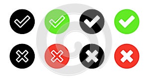 Checkmark and x cross mark icon vector. Approve and reject sign symbol