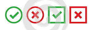 Checkmark cross on white background. Isolated vector sign symbol. Checkmark icon set. Checkmark right symbol tick sign. Flat photo