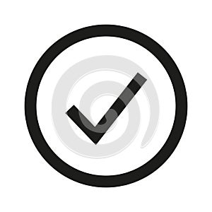 Checkmark icon vector. Simple black check inside circle. Approval symbol graphic. Minimal flat design.
