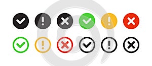 Checkmark icons set. Green check mark, cross mark icons. Vector scalable graphics