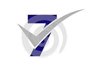 Checkmark Logo On Letter 7 Vector Template. Letter 7 Check Mark, Positive Sign, Tik Mark Icon