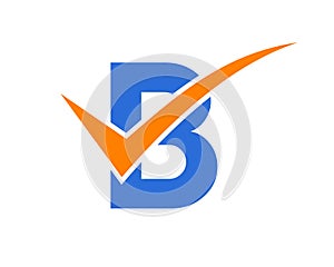 Checkmark Logo On Letter B Vector Template. Letter B Check Mark, Positive Sign, Tik Mark Icon