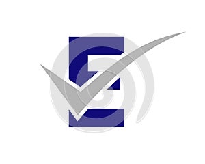 Checkmark Logo On Letter E Vector Template. Letter E Check Mark, Positive Sign, Tik Mark Icon