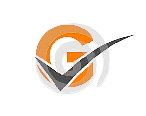 Checkmark Logo On Letter G Vector Template. Letter G Check Mark, Positive Sign, Tik Mark Icon