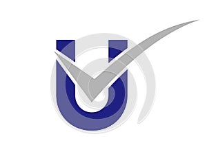Checkmark Logo On Letter U Vector Template. Letter U Check Mark, Positive Sign, Tik Mark Icon