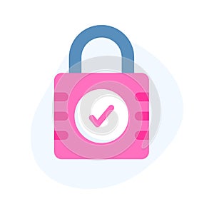 Checkmark with padlock showing flat icon of verified security