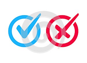 Checkmark quality confirmation rejection simple icon. Approval disapproval cross tick mark icon