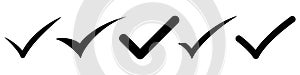 Checkmark. Set of checkmark icons. Black checkmark isolated on white.