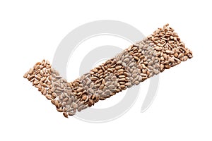 Checkmark from Sunflower seed isolated on white with clipping path