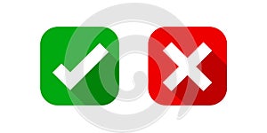 Checkmark and x or confirm and deny square icon button flat for apps and websites symbol, icon checkmark choice, checkbox button