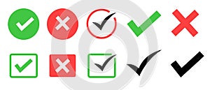 Checkmarks. A red icon indicates the task has not been completed, and a green checkmark has completed the task.