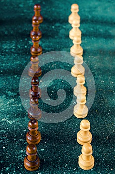 Checkmate and chess Pawn figures close-up