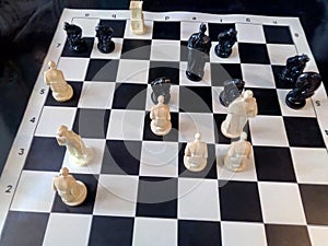 Checkmate to the white king. The victory of black pieces