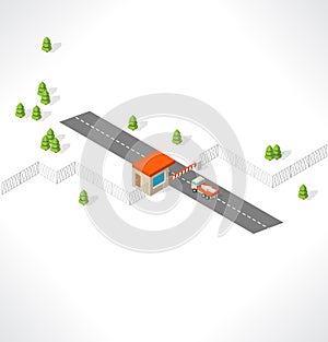 Checkpoint on the road. Isometric building.