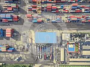 Checkpoint truck in warehouse container at transportation port .