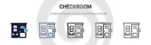 Checkroom icon in filled, thin line, outline and stroke style. Vector illustration of two colored and black checkroom vector icons photo