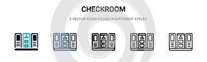 Checkroom icon in filled, thin line, outline and stroke style. Vector illustration of two colored and black checkroom vector icons photo
