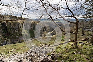 Cheddar Gorge Mendip Hills the village of Cheddar, Somerset, England