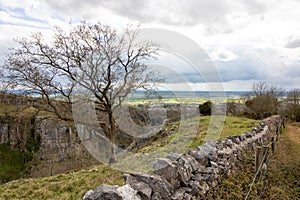 Cheddar Gorge Mendip Hills the village of Cheddar, Somerset, England