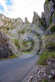 Cheddar Gorge Mendip Hills the village of Cheddar, Somerset, England